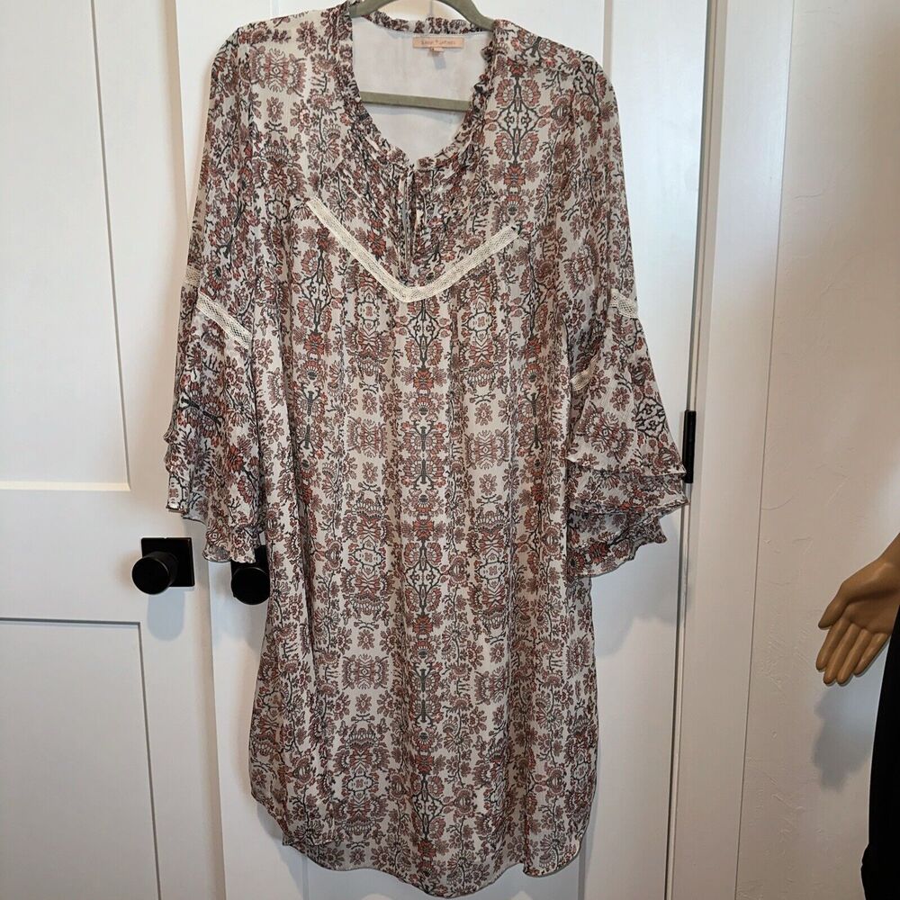 Gibson Latimer Boho Bell Sleeve Floral Mini Dress 2X